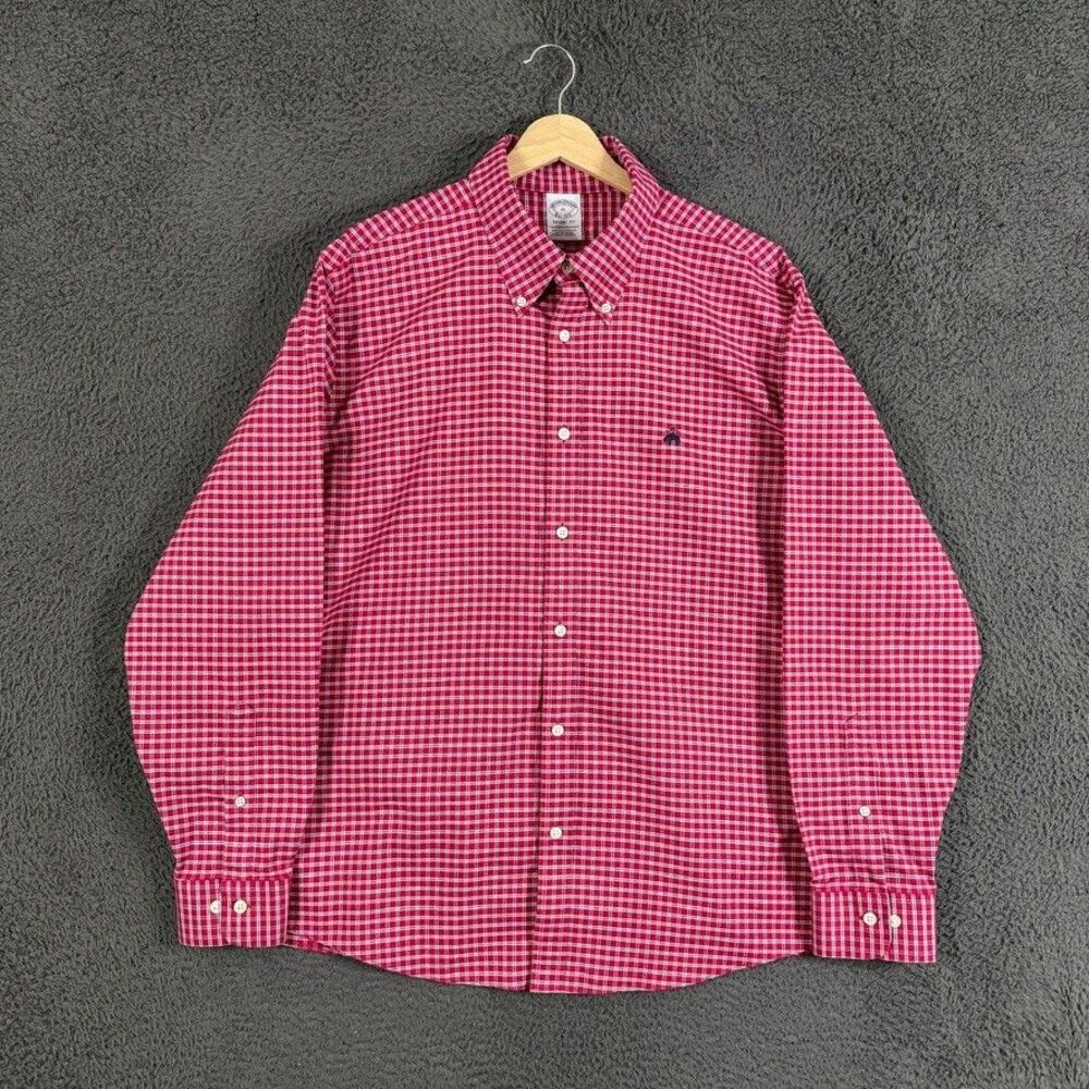 Brooks Brothers Shirt Mens XL Red Check OCBD Oxford Button Down Long Sleeve